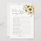 Wie kent mama beste zonnebloem Baby shower spel Kaart (Voorkant)