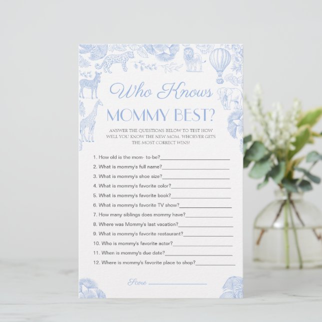 Wie kent mama het beste Baby shower Game Kaart (Staand voorkant)