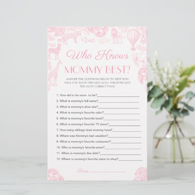 Wie kent mama het beste Baby shower Game Kaart (Staand voorkant)