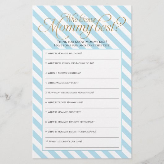 Wie kent mama het beste baby shower spel flyer (Voorkant)