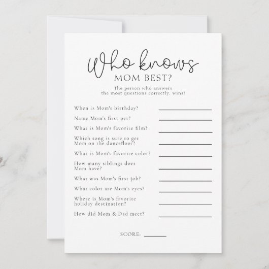 Wie kent mama het beste Baby shower spel Kaart (Voorkant)