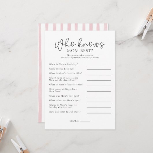 Wie kent mama het beste Baby shower spel Kaart (Voorkant / Achterkant in situ)