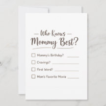 Wie kent mama het beste? – Baby Shower spelkaart