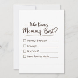 Wie kent mama het beste? – Baby Shower spelkaart Feestdagenkaart