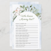 Wie kent mama het beste blauwe Baby shower spel (Voorkant / Achterkant)