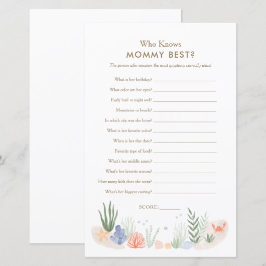 Wie kent mama het beste onder het Zee Baby shower (Voorkant / Achterkant)