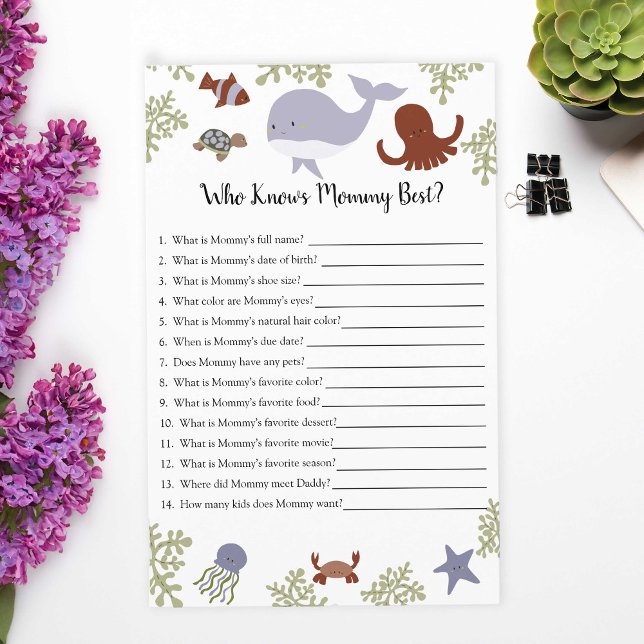 Wie kent mama het beste onder Zee Baby shower Game (Creator heeft geüpload)