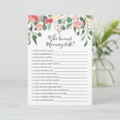 Wie kent mammie Best? Baby shower Game Kaart (Staand voorkant)