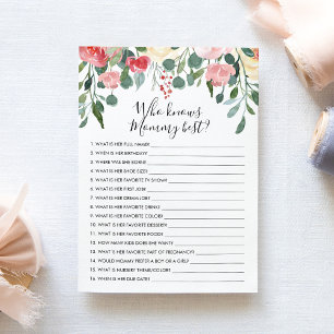 Wie kent mammie Best? Baby shower Game Kaart