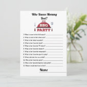 Wie kent mammie Best BBQ Baby shower Game Kaart (Staand voorkant)