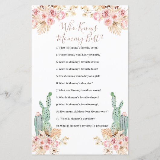 Wie kent mammie Best Game Boho Cactus Paper Sheet (Voorkant)