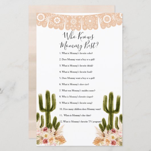 Wie kent mammie Best Game Boho Cactus Paper Sheet (Voorkant / Achterkant)