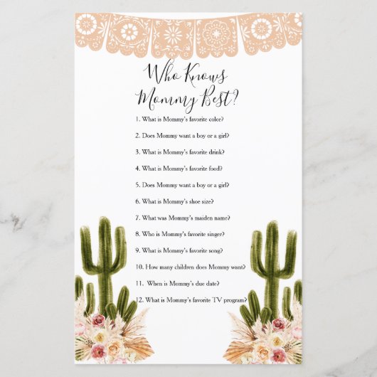 Wie kent mammie Best Game Boho Cactus Paper Sheet (Voorkant)