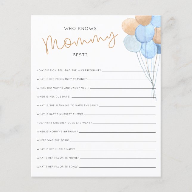 Wie kent mammie beste Baby shower game (Voorkant)