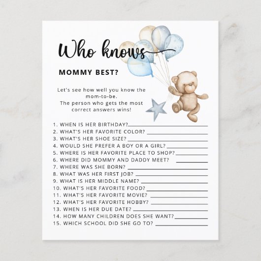 Wie kent mammie beste baby shower game (Voorkant)