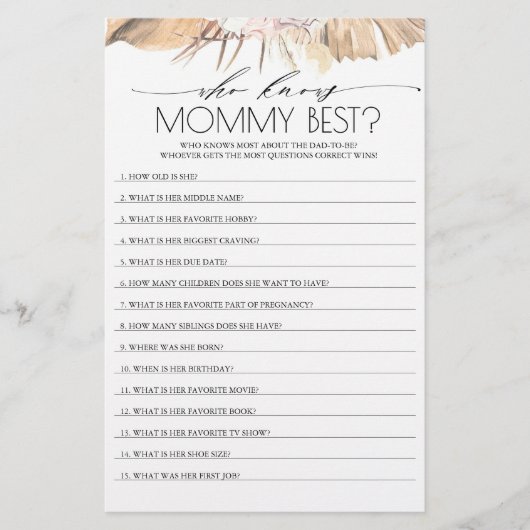 Wie kent mammie beste Baby shower game (Voorkant)