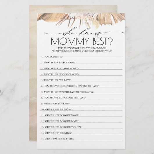 Wie kent mammie beste Baby shower game (Voorkant / Achterkant)