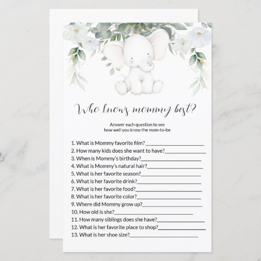 Wie kent mammie beste Baby shower Games (Voorkant / Achterkant)