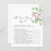 Wie kent mammie beste olifant Baby shower Game (Voorkant / Achterkant)