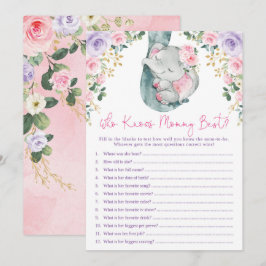 Wie kent mammie beste olifant Baby shower Game Kaart