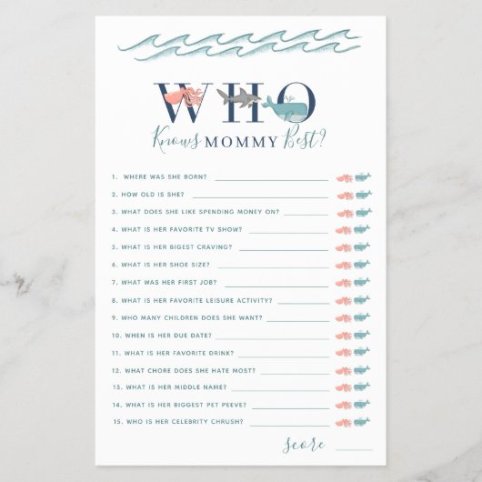 Wie kent mammiespel onder het Zee Baby shower Flyer (Voorkant)