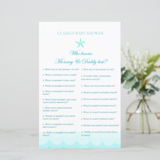 Wie kent moeder en vader - Baby shower Game (Staand voorkant)