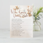 WIE KENT PAPA BESTE Baby shower Game Schattige Bee Kaart (Staand voorkant)