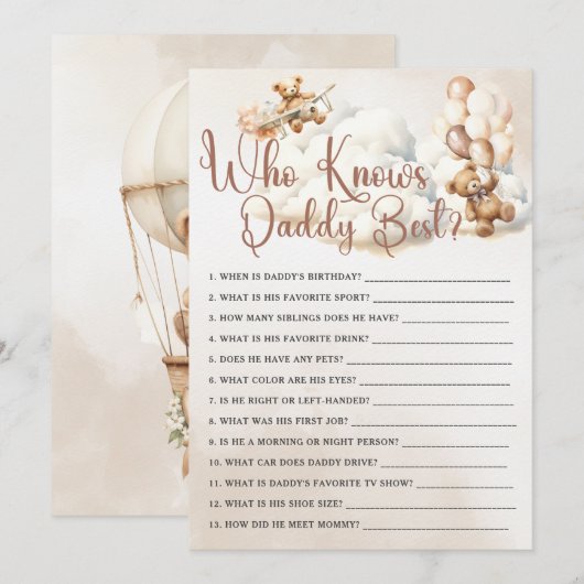 WIE KENT PAPA BESTE Baby shower Game Schattige Bee Kaart (Voorkant / Achterkant)