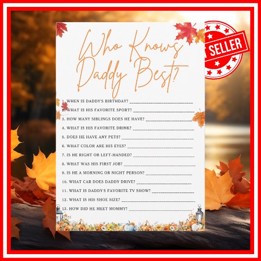 WIE KENT PAPA BESTE BABY SHOWER SPEL POMPOEN KAART