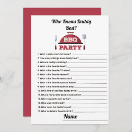 Wie kent papa Beste BBQ Baby shower Game Kaart