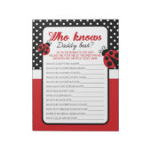 Wie kent papa Beste Ladybug Baby shower Game Pack Notitieblok (Linkerzijde)