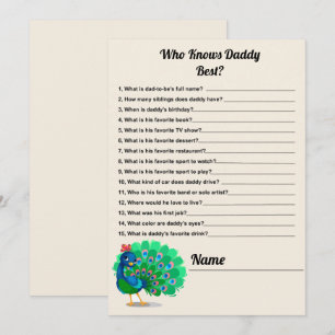 Wie kent papa Beste Peacock Baby shower Game Card Kaart