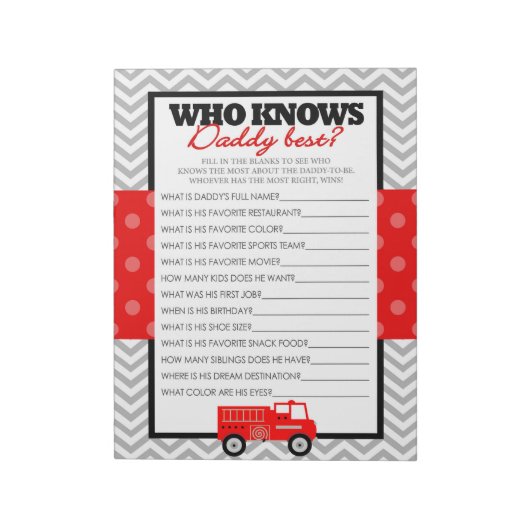 Wie kent papa beste vuurwagen spel - 40 Pack Notitieblok (Linkerzijde)