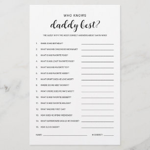Wie kent papa budget vriendelijk Baby shower spel Flyer