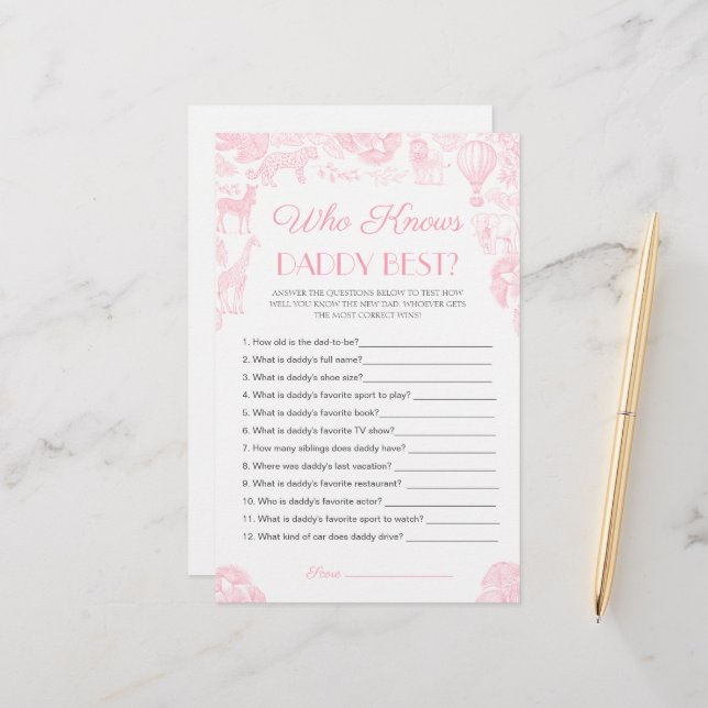 Wie kent papa het beste Baby shower Game Kaart (Voorkant / Achterkant in situ)