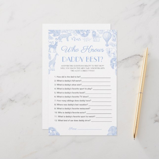 Wie kent papa het beste Baby shower Game Kaart (Voorkant / Achterkant in situ)