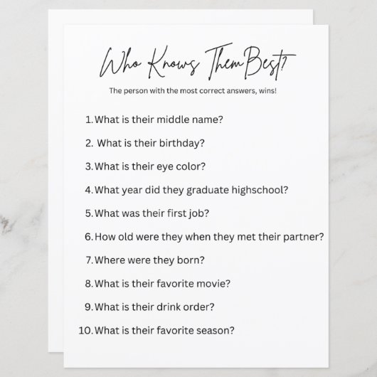 Wie kent ze het beste? partyspel (Voorkant / Achterkant)