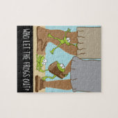 WIE LAAT DE FROGS UIT?  Puzzle voor kinderen Legpuzzel (Horizontaal)