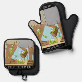 Wie laat de kikkers buiten? ovenwant & pannenlap set (Voorkant / Achterkant)