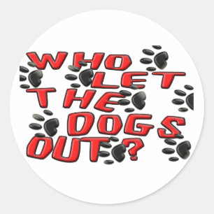 Wie liet de honden uit (pootafdrukken) ronde sticker