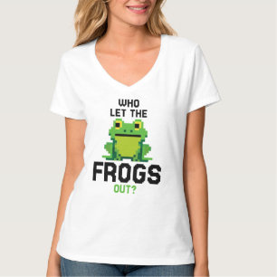 Wie liet de kikkers uit Schattigee amfibiepixels T-shirt