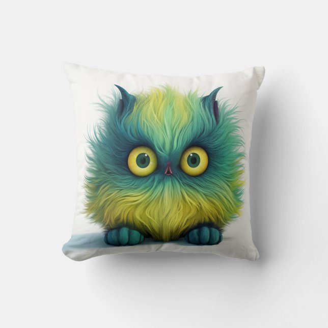 Wie mij? Fuzzy Creature 2 verschillende Afbeelding Kussen (Voorkant)