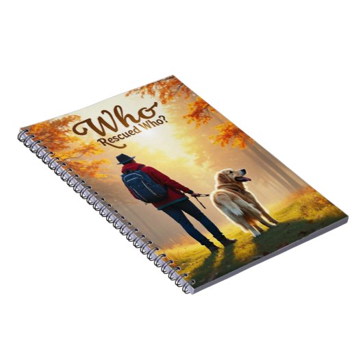 Wie redde wie - Man en goudkleurige retriever op e Notitieboek (Rechterzijde)