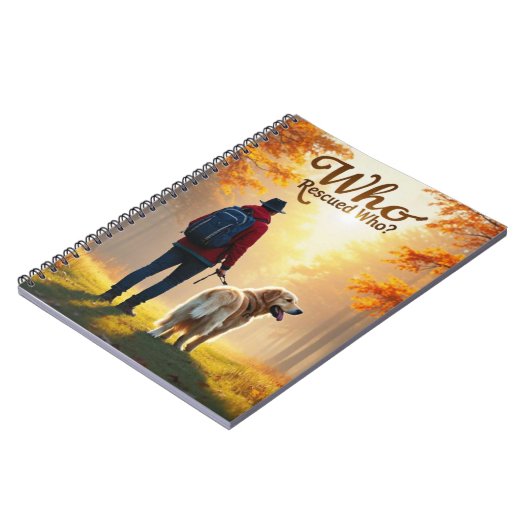 Wie redde wie - Man en goudkleurige retriever op e Notitieboek (Linkerzijde)