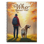 Wie redde wie - Man en goudkleurige retriever op e Notitieboek (Voorkant)