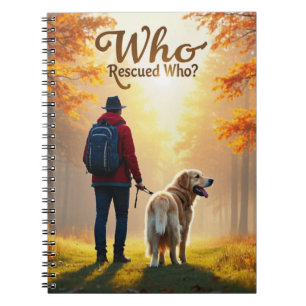 Wie redde wie - Man en goudkleurige retriever op e Notitieboek