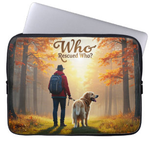 Wie redde wie - Man Golden Retriever wandeling Laptop Sleeve