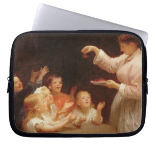 "Wie spreekt het eerst?" (olie op canvas) Laptop Sleeve