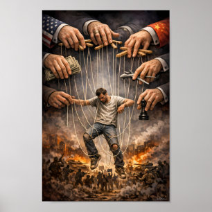 Wie trekt de touwtjes oorlogsallegorieposter poster
