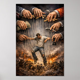 Wie trekt de touwtjes oorlogsallegorieposter poster